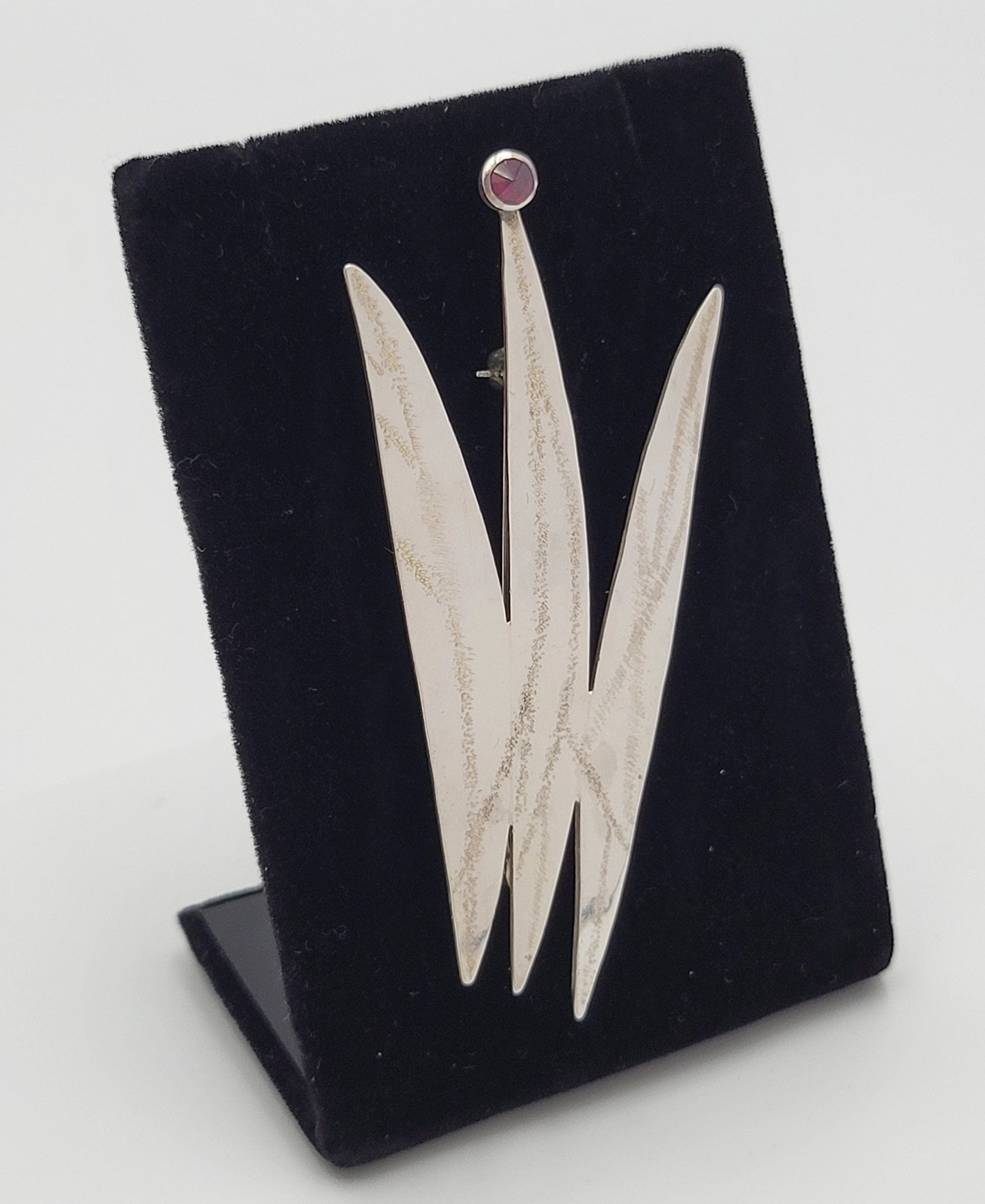 Ed Levin Jewelry US Designer Ed Levin Modernist Sterling & Garnet LARGE Brooch Circa 1970's