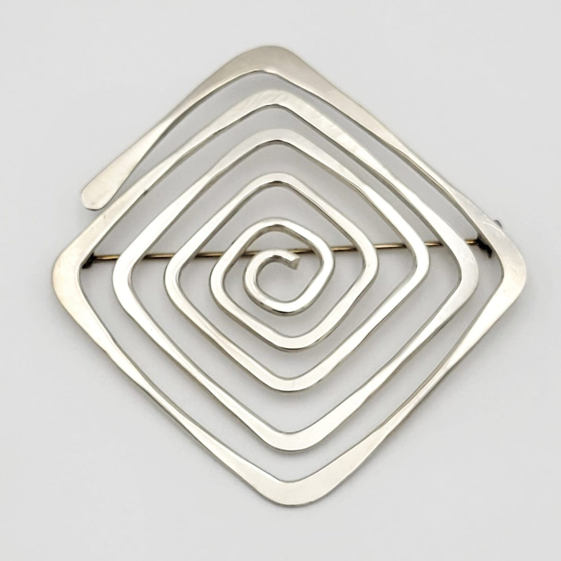 Ed Wiener Jewelry US Designer Ed Wiener Sterling Abstract Modernist Spiral Square Brooch 1950s