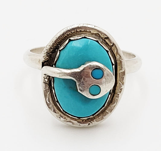 Effie C Zuni Jewelry Vintage Sterling & Turquoise Effie Calavaza Zuni Native Handmade Snake Ring