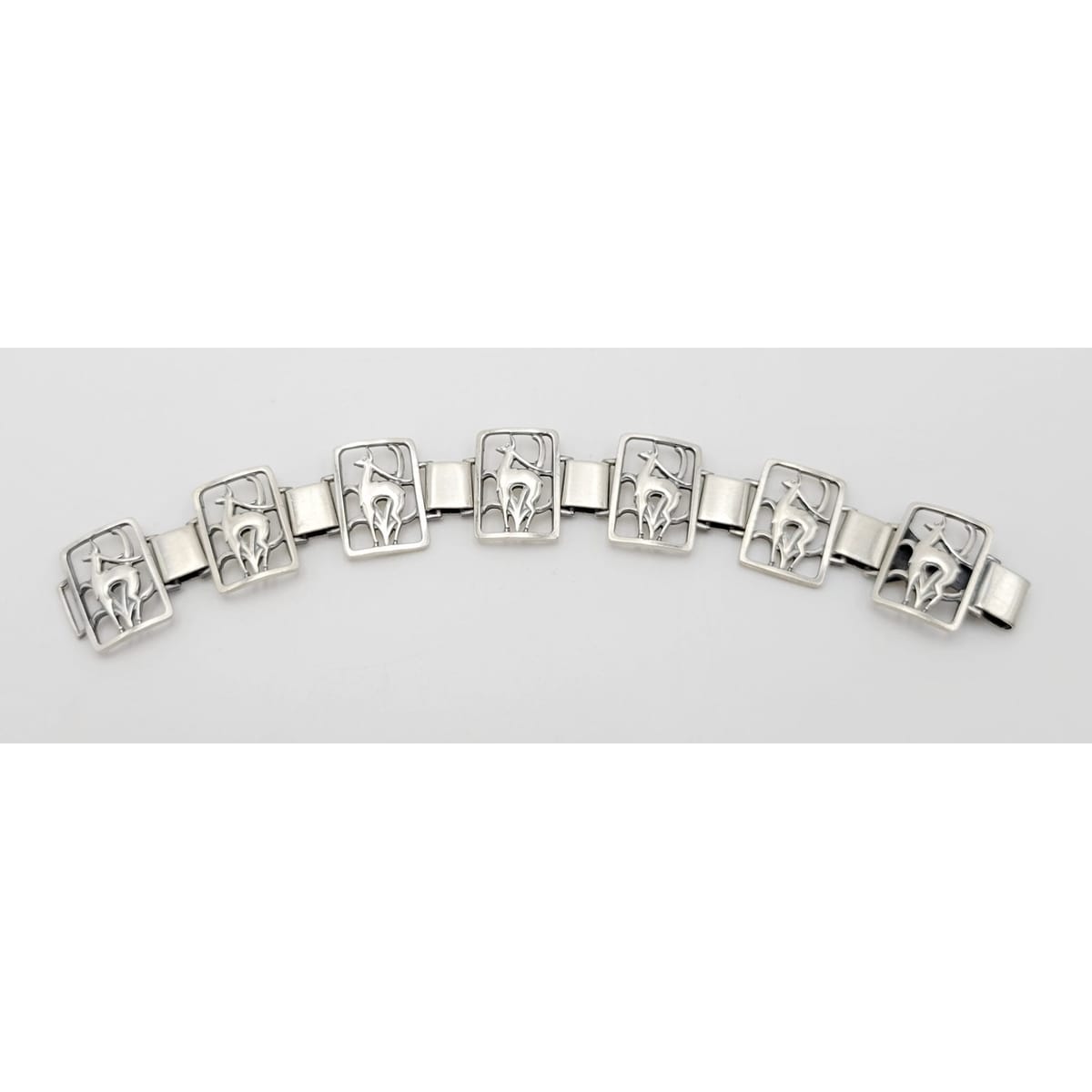 Eiler Marloe Jewelry Danish Eiler &amp; Marloe Art Deco Leaping Deer Gazelle Sterling Panel Link Bracelet 1940s