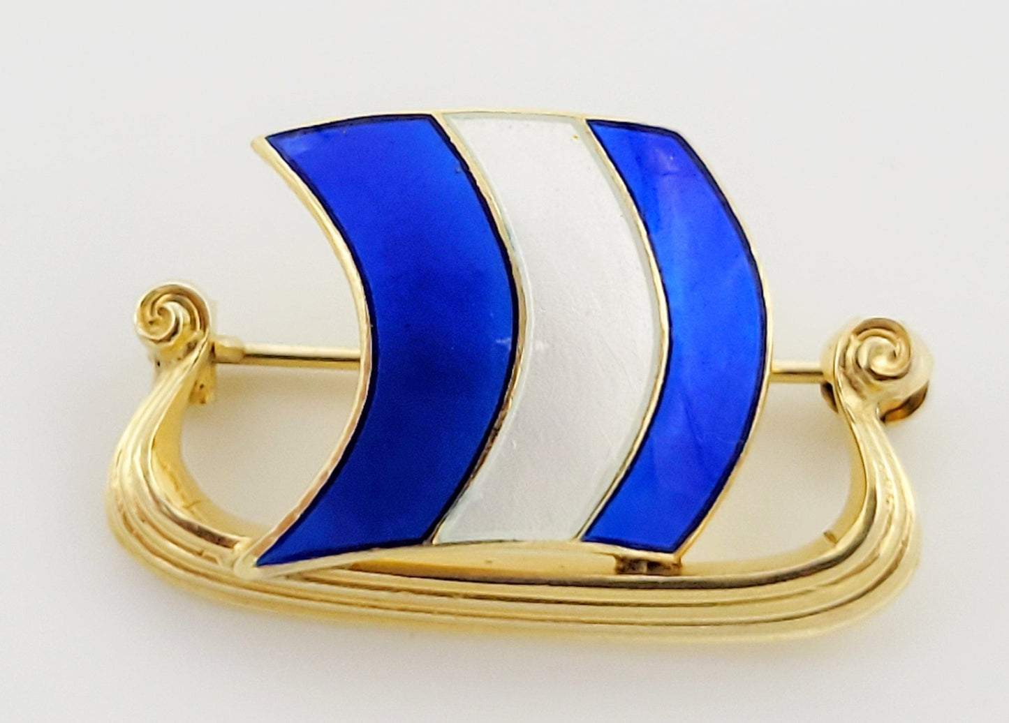 Einar Modahl Jewelry Norwegian Einar Modahl Sterling Enamel Large Viking Longboat Brooch 1930/40s