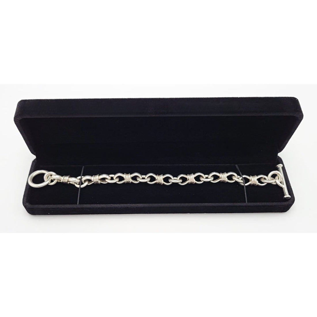 EKD Sterling Jewelry Vintage EKD Signed Solid Sterling Silver Coil Link Accented Toggle Bracelet