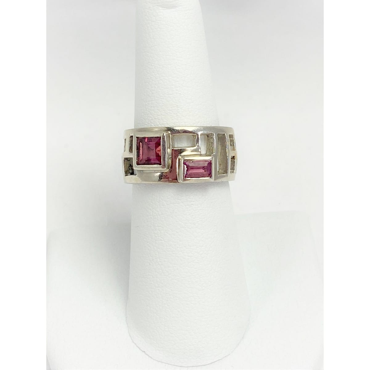 EP Sterling Jewelry Vintage Designer Sterling Silver Modernist 2 Stone Geometric Cutouts Ring Signed