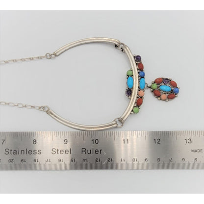 Etsitty Jewelry NAVAJO Elizabeth Etsitty Sterling Multi-Precious Stone Large Statement Necklace