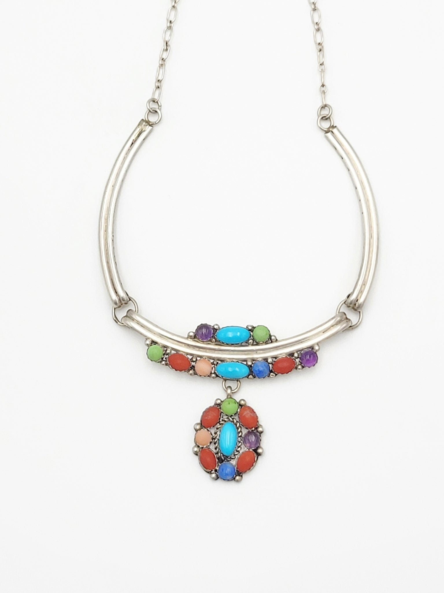 Etsitty Jewelry NAVAJO Elizabeth Etsitty Sterling Multi-Precious Stone Large Statement Necklace