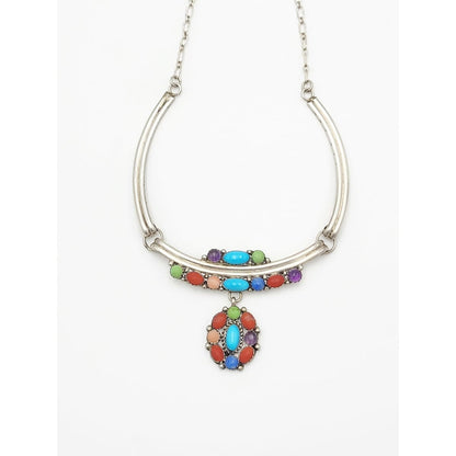 Etsitty Jewelry NAVAJO Elizabeth Etsitty Sterling Multi-Precious Stone Large Statement Necklace