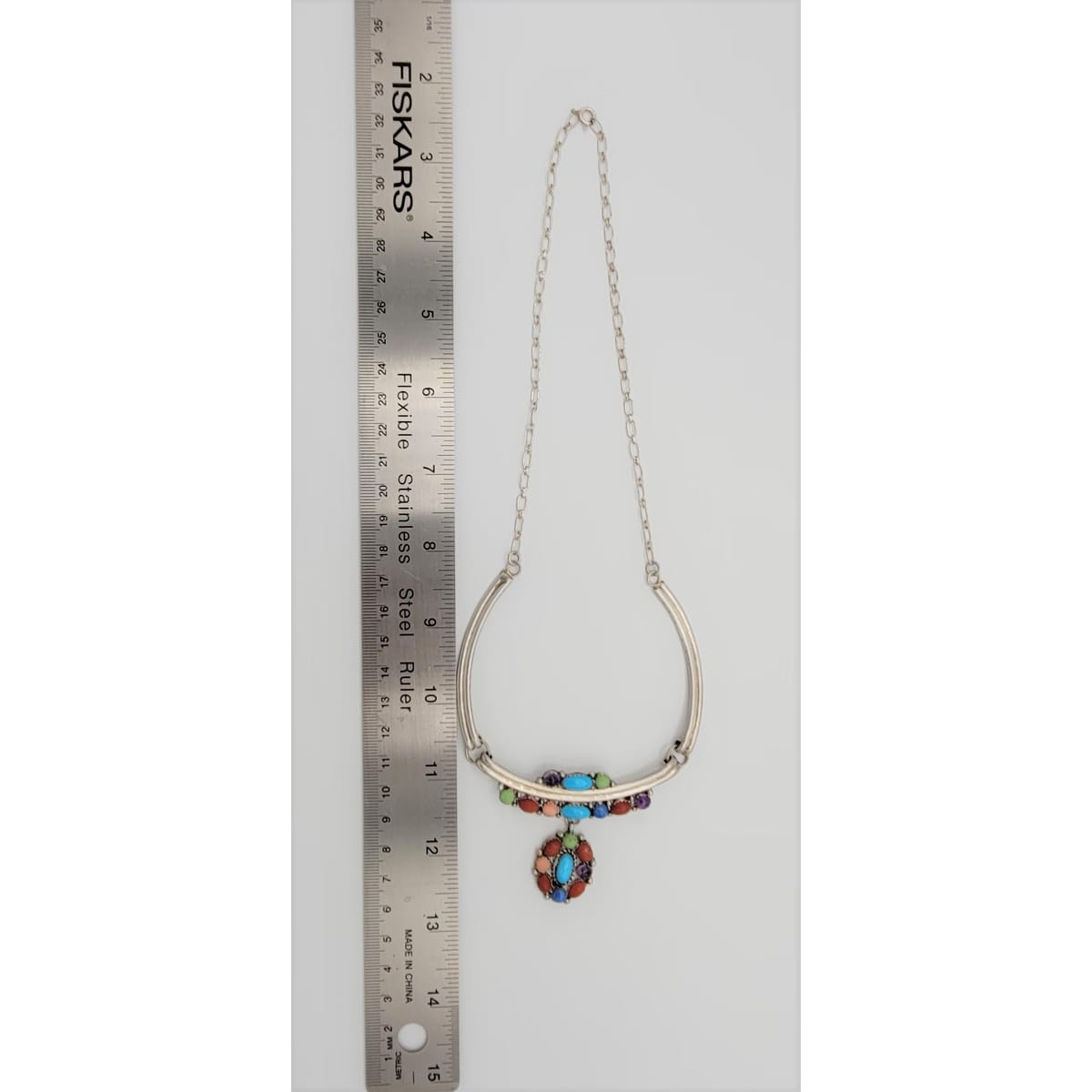Etsitty Jewelry NAVAJO Elizabeth Etsitty Sterling Multi-Precious Stone Large Statement Necklace