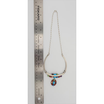 Etsitty Jewelry NAVAJO Elizabeth Etsitty Sterling Multi-Precious Stone Large Statement Necklace