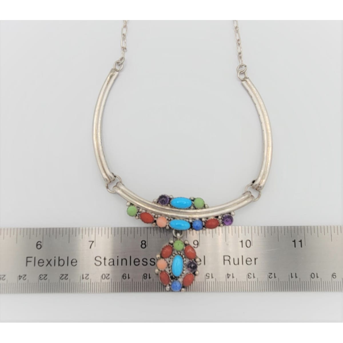 Etsitty Jewelry NAVAJO Elizabeth Etsitty Sterling Multi-Precious Stone Large Statement Necklace