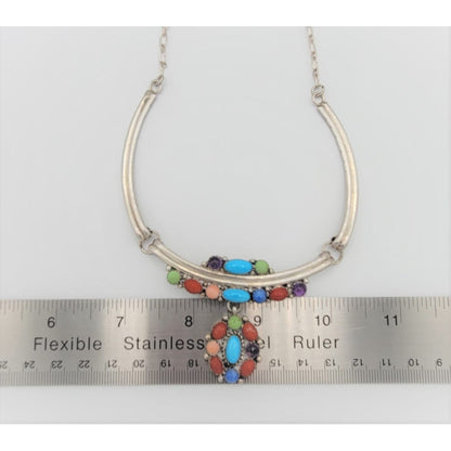 Etsitty Jewelry NAVAJO Elizabeth Etsitty Sterling Multi-Precious Stone Large Statement Necklace