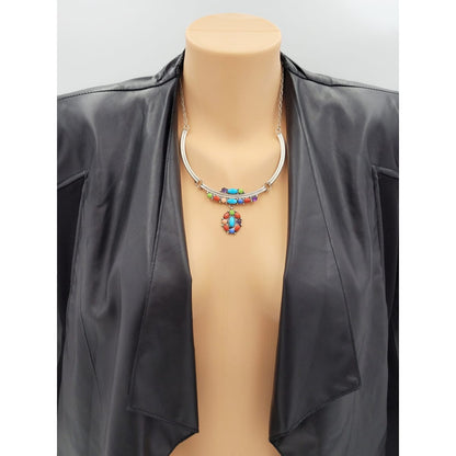 Etsitty Jewelry NAVAJO Elizabeth Etsitty Sterling Multi-Precious Stone Large Statement Necklace