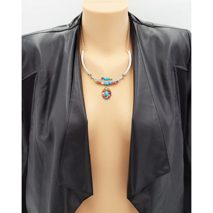 Etsitty Jewelry NAVAJO Elizabeth Etsitty Sterling Multi-Precious Stone Large Statement Necklace