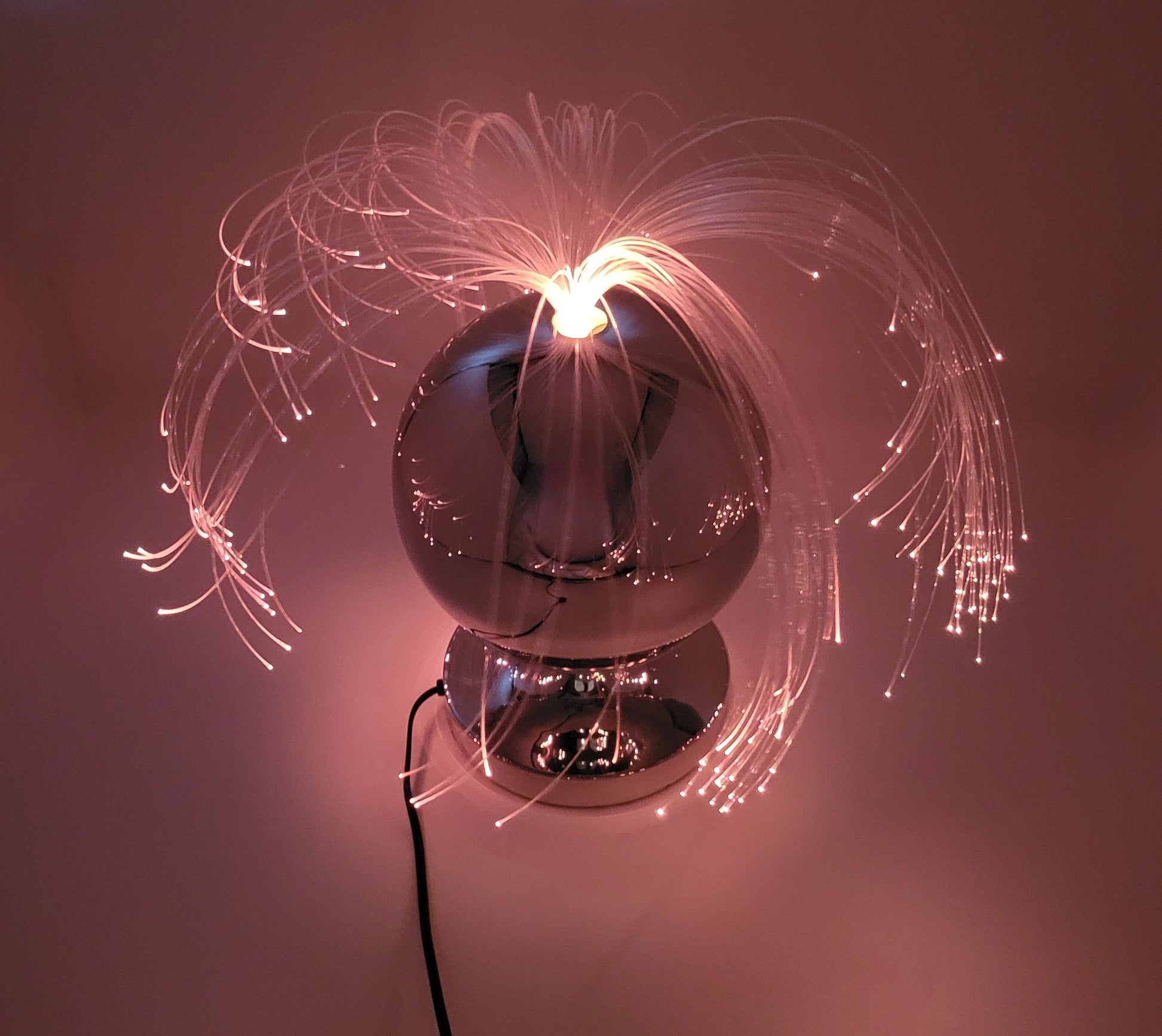 Fantasia Lighting MCM Chrome Fantasia Ball Multi-Color Fiber Optic Spray Rotating Lamp 1970s