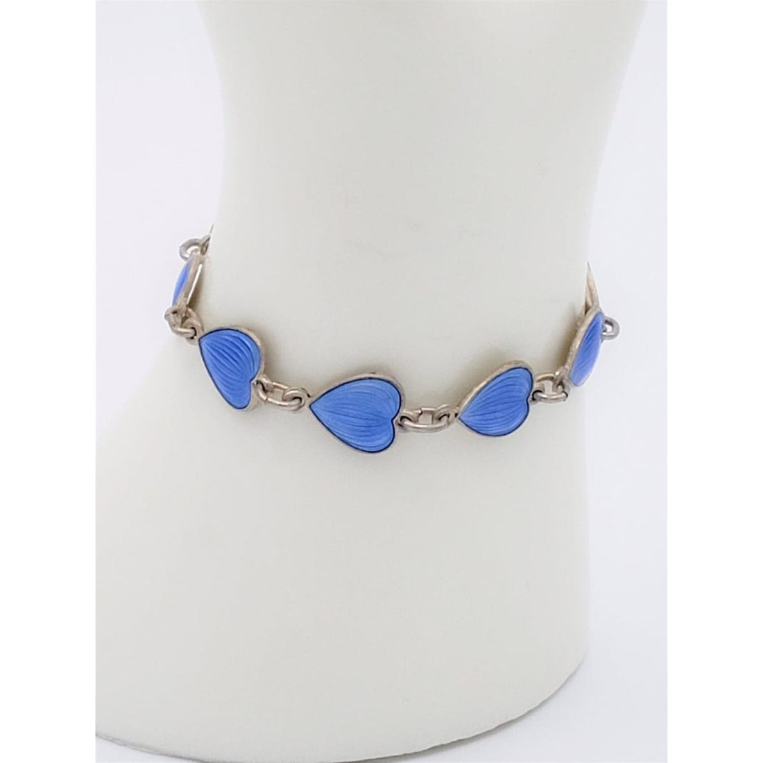Finn Jensen Jewelry Vintage Finn Jensen Norway Gilt 925 Sterling Blue Enamel HEARTS Bracelet