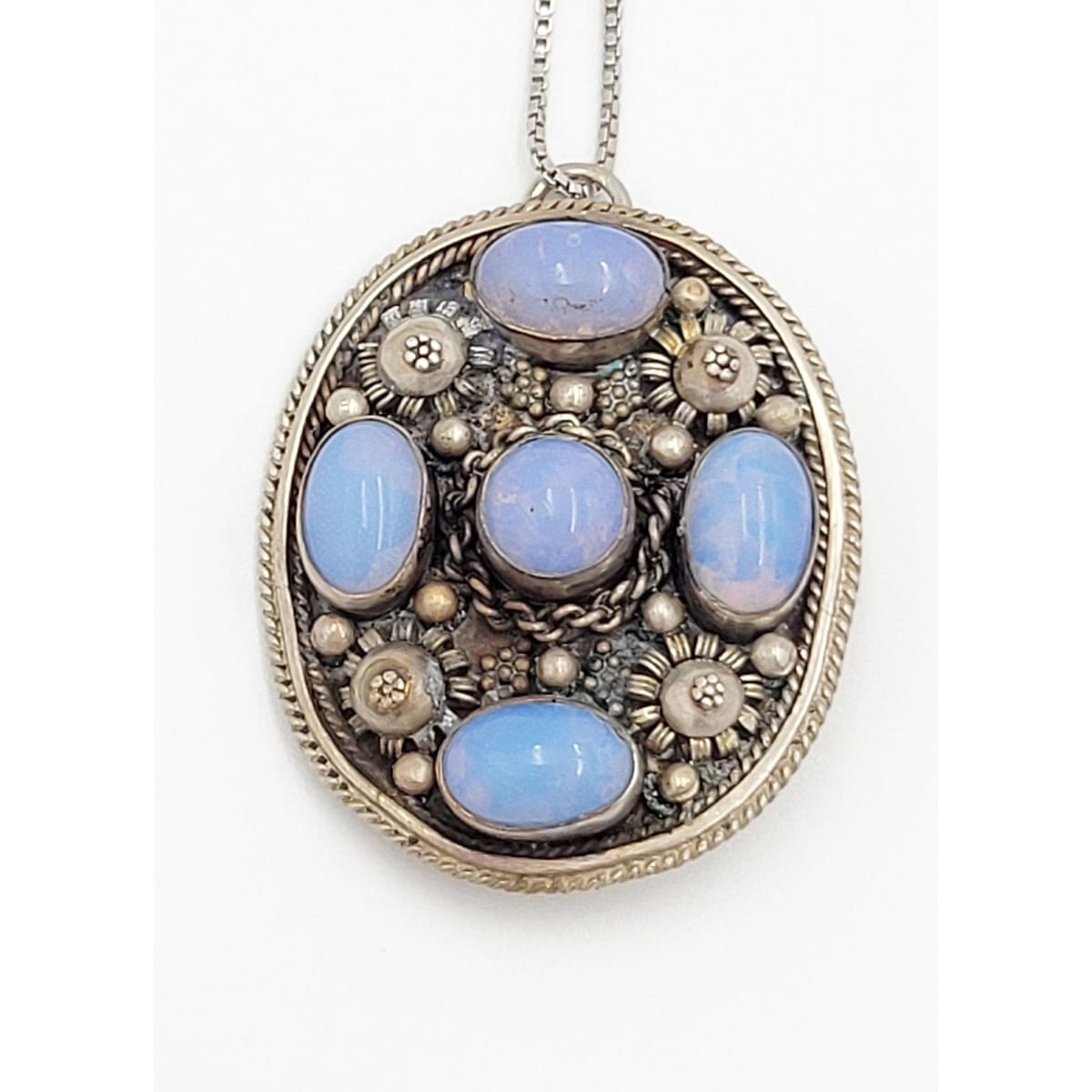 Fire Opals Jewelry Vintage Sterling Silver &amp; Fire Opals Ornate 3 Dimensional Unisex Pendant Necklace