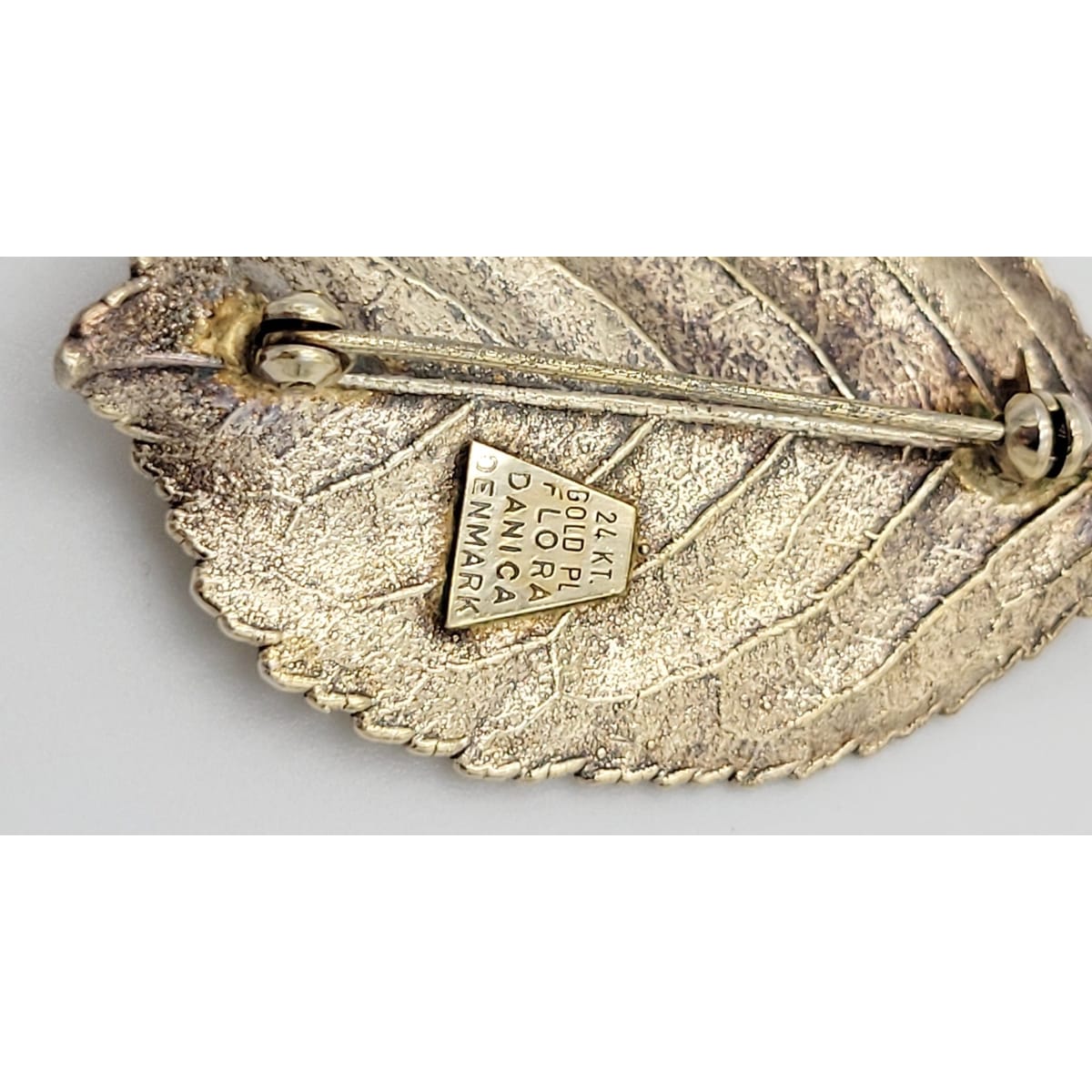 Flora Danica Jewelry Flora Danica Denmark 24K Gold Sterling Leaf Brooch Pin Pendant Circa 1950s