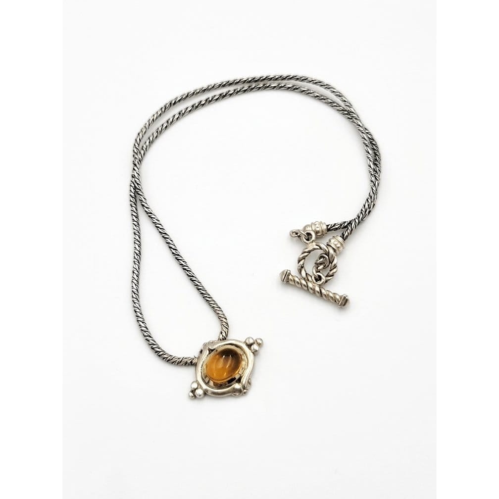Frederica Jewelry Superb Designer Esti Frederica Sterling/18kt Gold/Amber Pendant Necklace 1980s