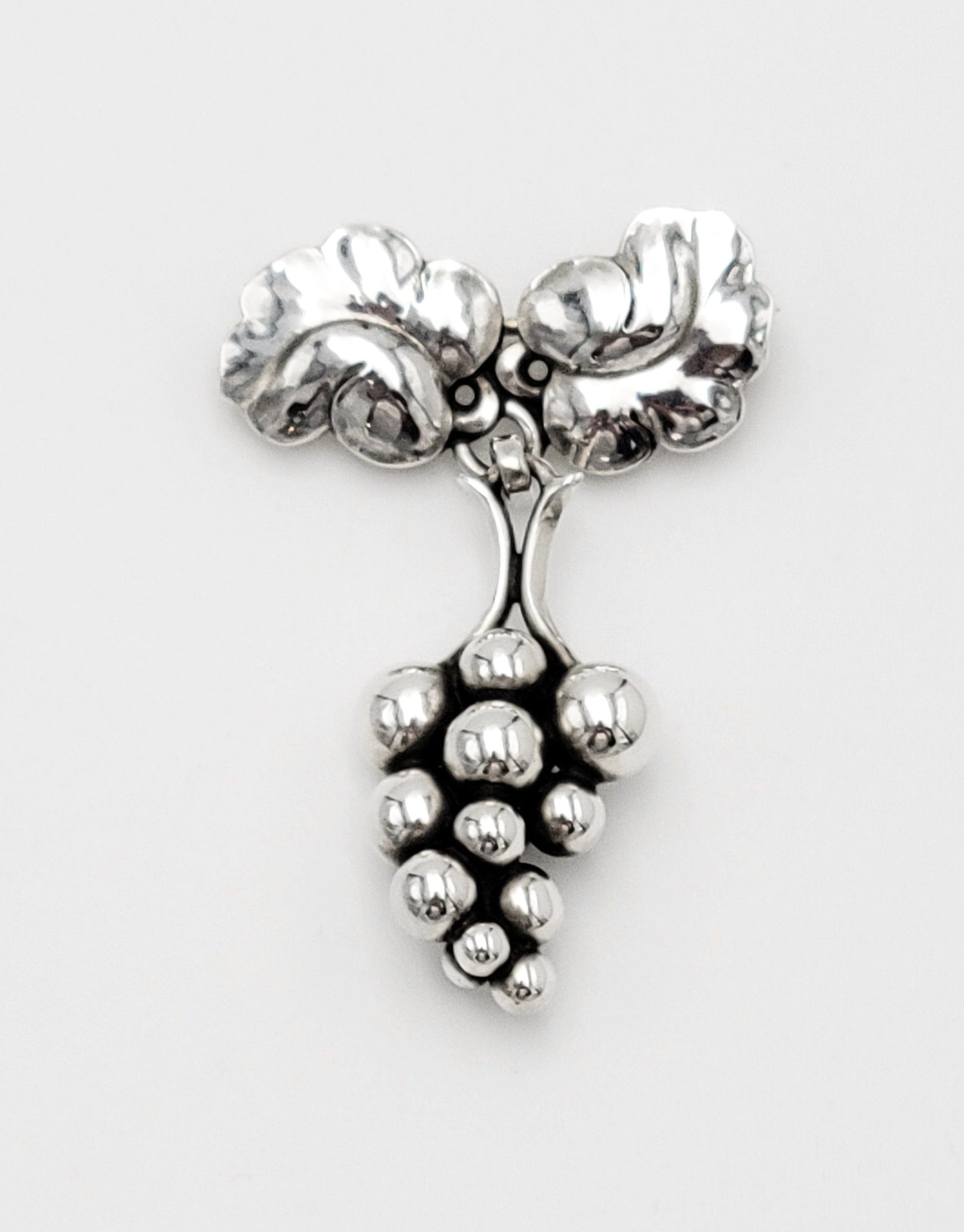 Georg Jensen Jewelry Danish Designer Georg Jensen Sterling 3-D Grapes Dangle Brooch #217 1940s