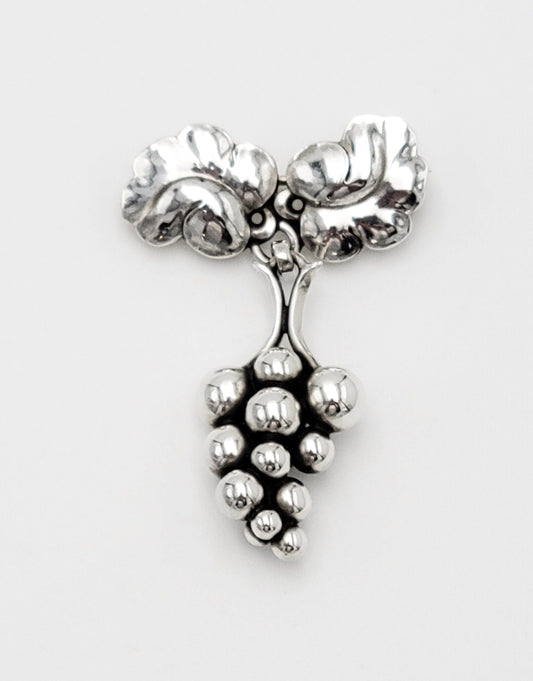 Georg Jensen Jewelry Danish Designer Georg Jensen Sterling 3-D Grapes Dangle Brooch #217 1940s