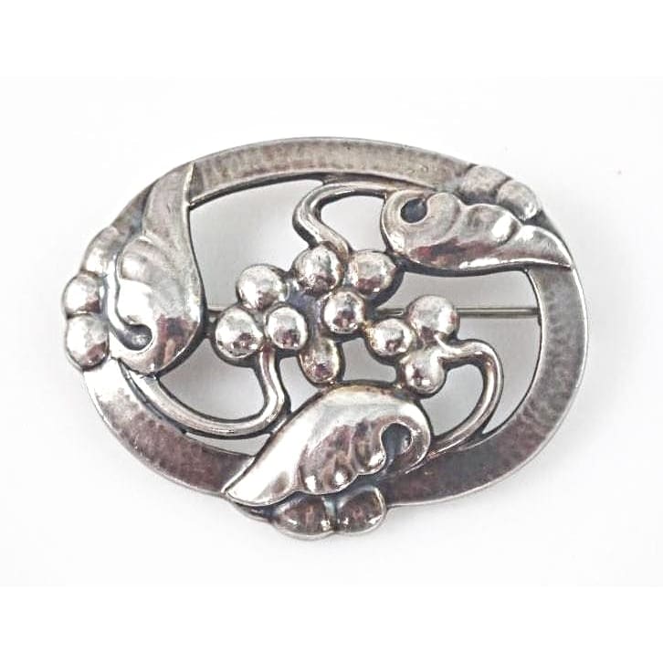 Georg Jensen Jewelry Danish Designer Georg Jensen Sterling Grapes Leaves Brooch 