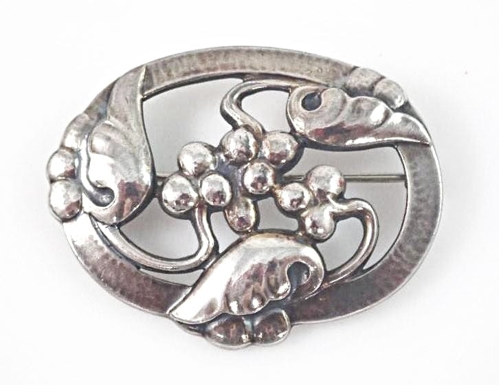 Georg Jensen Jewelry Danish Designer Georg Jensen Sterling Grapes Leaves Brooch #101 Circa 1950s