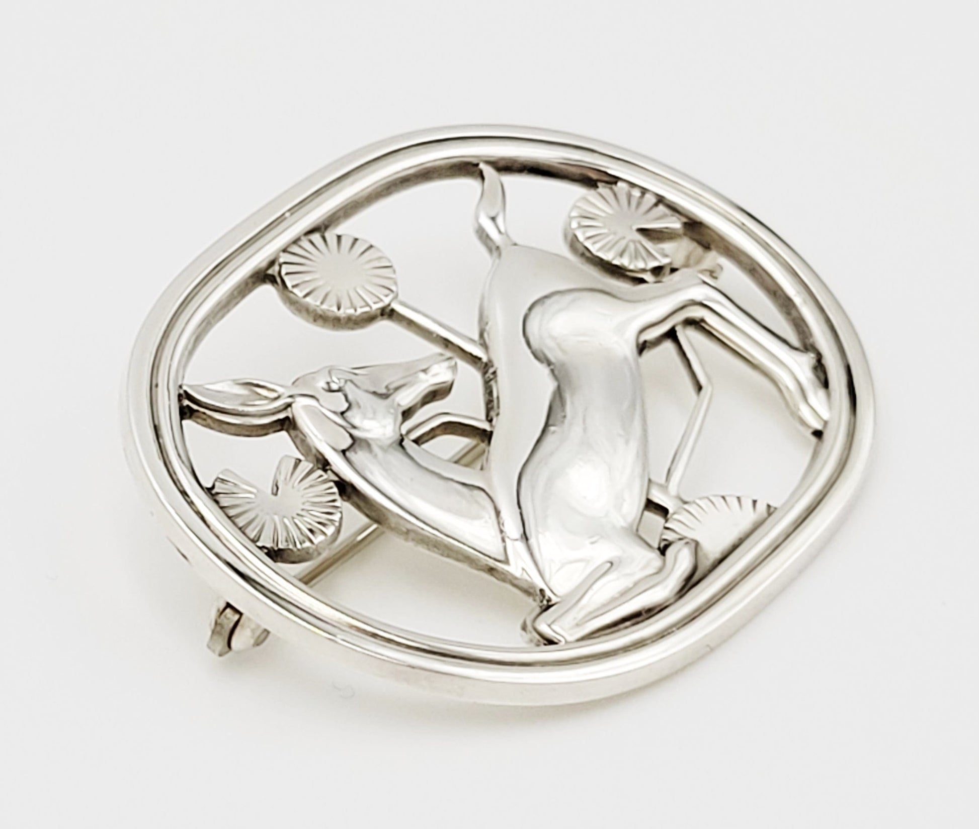 Georg Jensen Jewelry Danish Georg Jensen Sterling Art Deco Kneeling Deer Brooch #256 Circa 1963