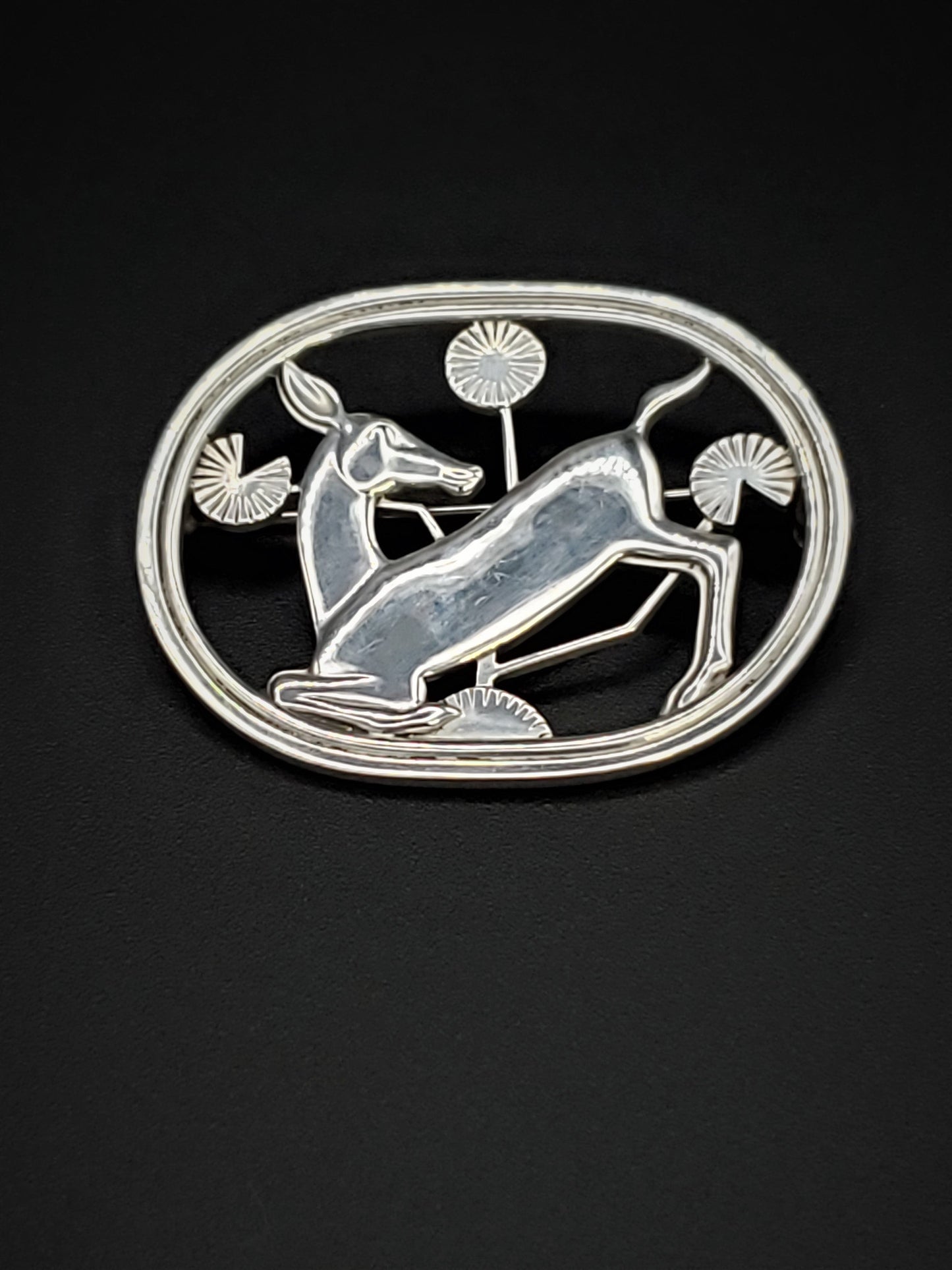 Georg Jensen Jewelry Danish Georg Jensen Sterling Art Deco Kneeling Deer Brooch #256 Circa 1963