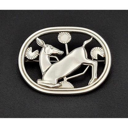 Georg Jensen Jewelry Danish Georg Jensen Sterling Art Deco Kneeling Deer Brooch 