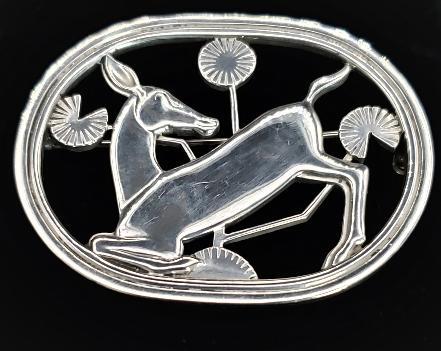 Georg Jensen Jewelry Danish Georg Jensen Sterling Art Deco Kneeling Deer Brooch #256 Circa 1963