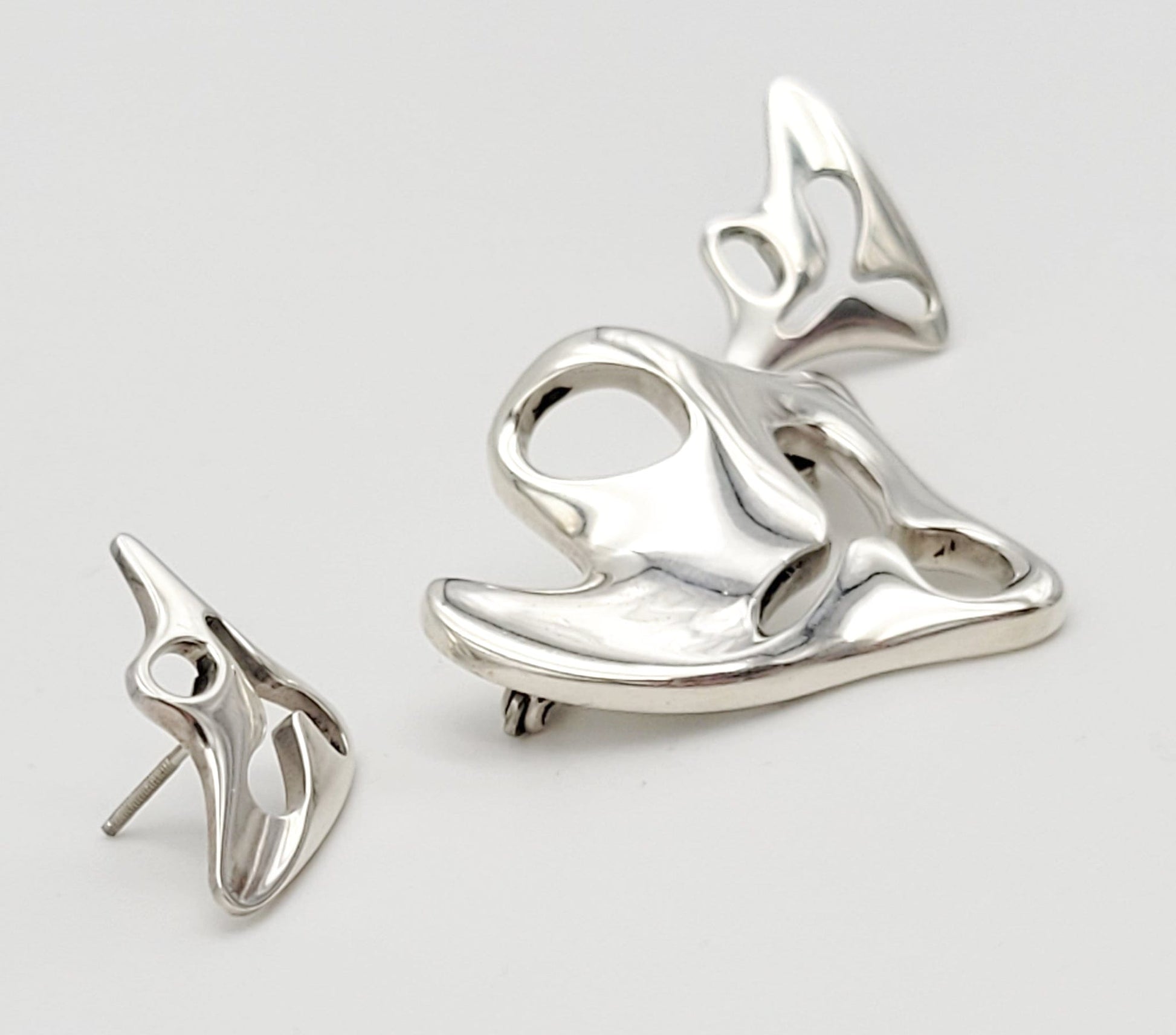 Georg Jensen Jewelry Koppel 4 Georg Jensen Sterling Amoeba Brooch Earrings Demi Parure Set 1950s