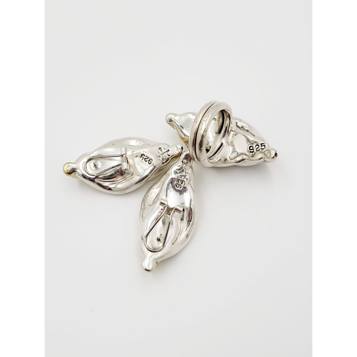 Georg Jensen Jewelry Puffy Sterling Ring &amp; Earrings Demi Parure Set