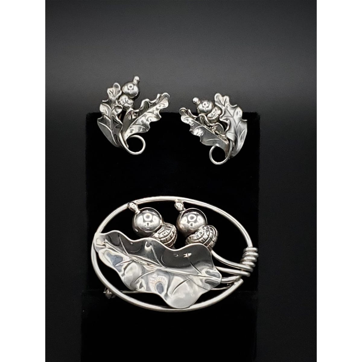 Georg Jensen Jewelry RARE 1940s La Paglia Georg Jensen USA Acorns Converter Brooch &amp; Earrings Set