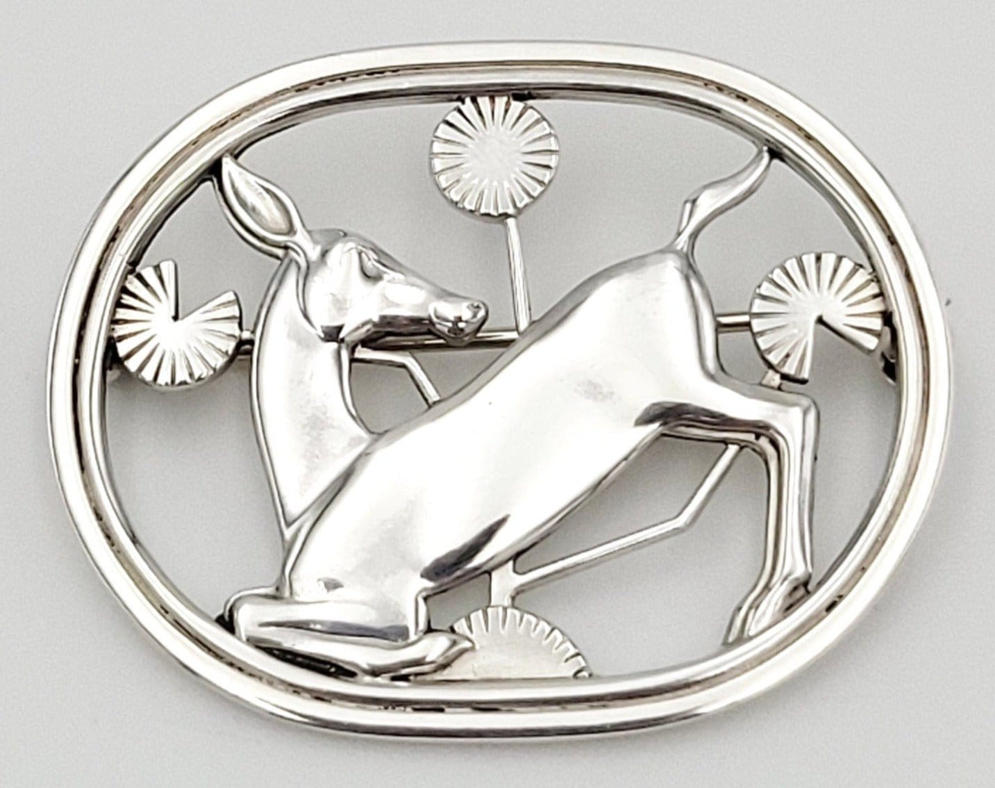 Georg Jensen Jewelry Rare Danish Georg Jensen Sterling Art Deco Kneeling Deer Brooch #256 Circa 1963