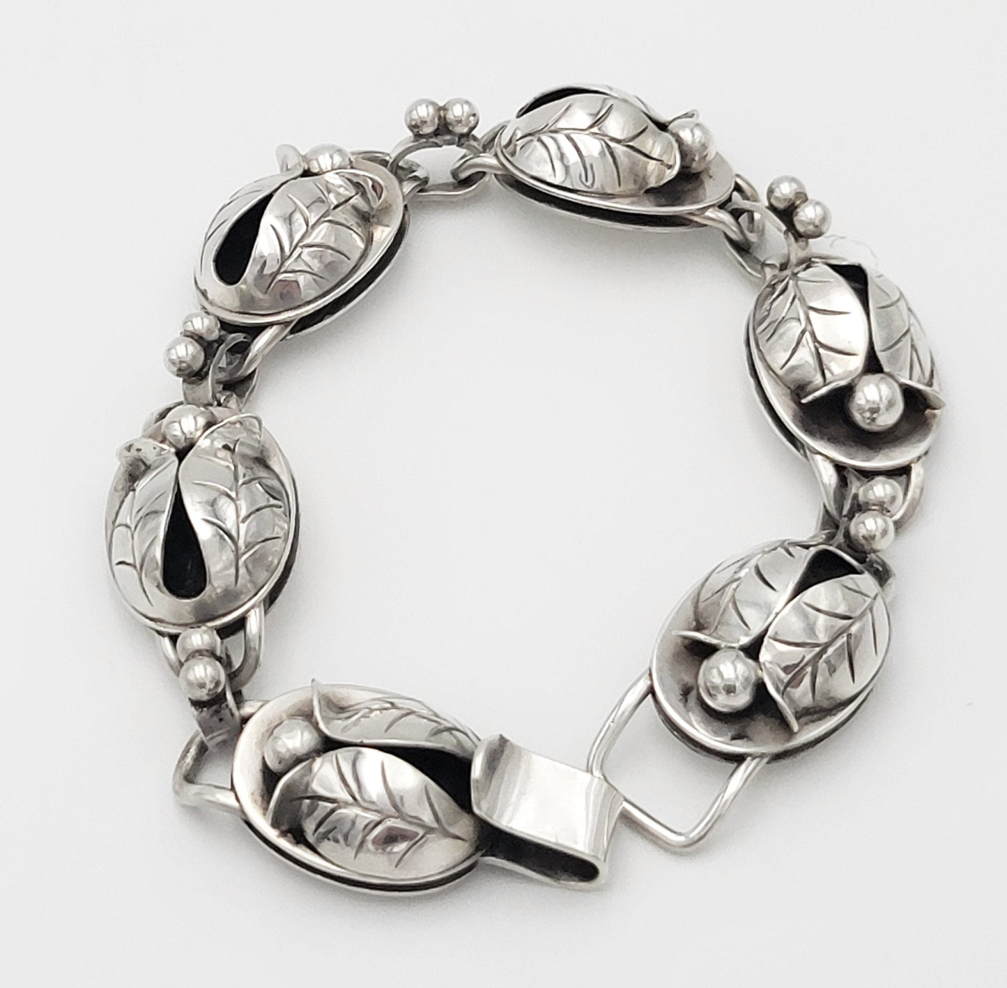 Georg Jensen Jewelry RARE Georg Jensen LaPaglia Sterling Art Deco 3-D Flower Panel Bracelet 1940s