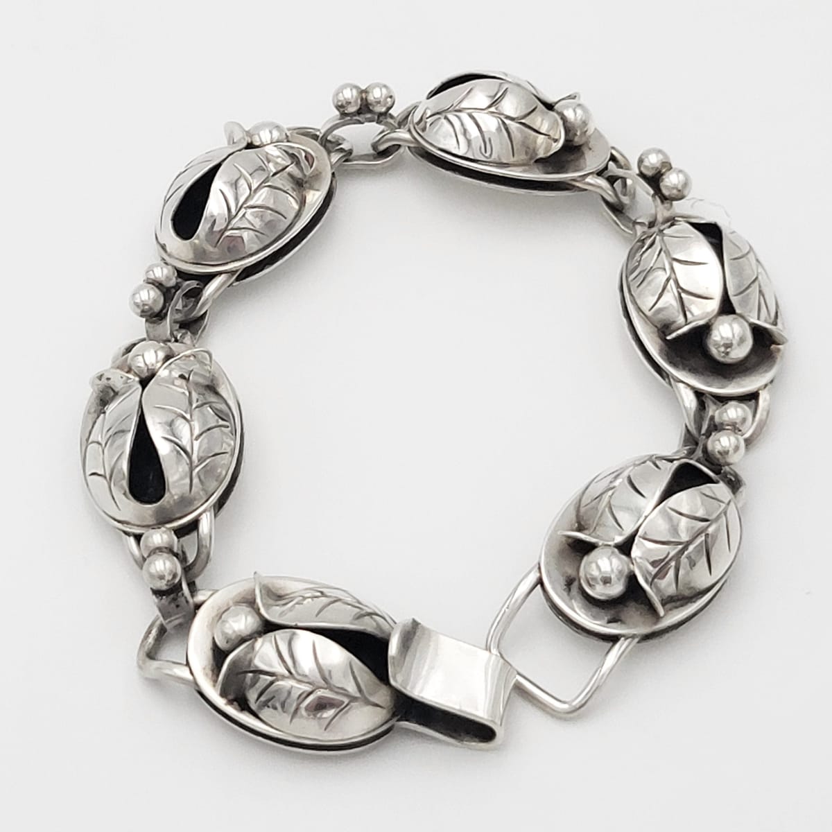 Georg Jensen Jewelry RARE Georg Jensen LaPaglia Sterling Art Deco 3-D Flower Panel Bracelet 1940s