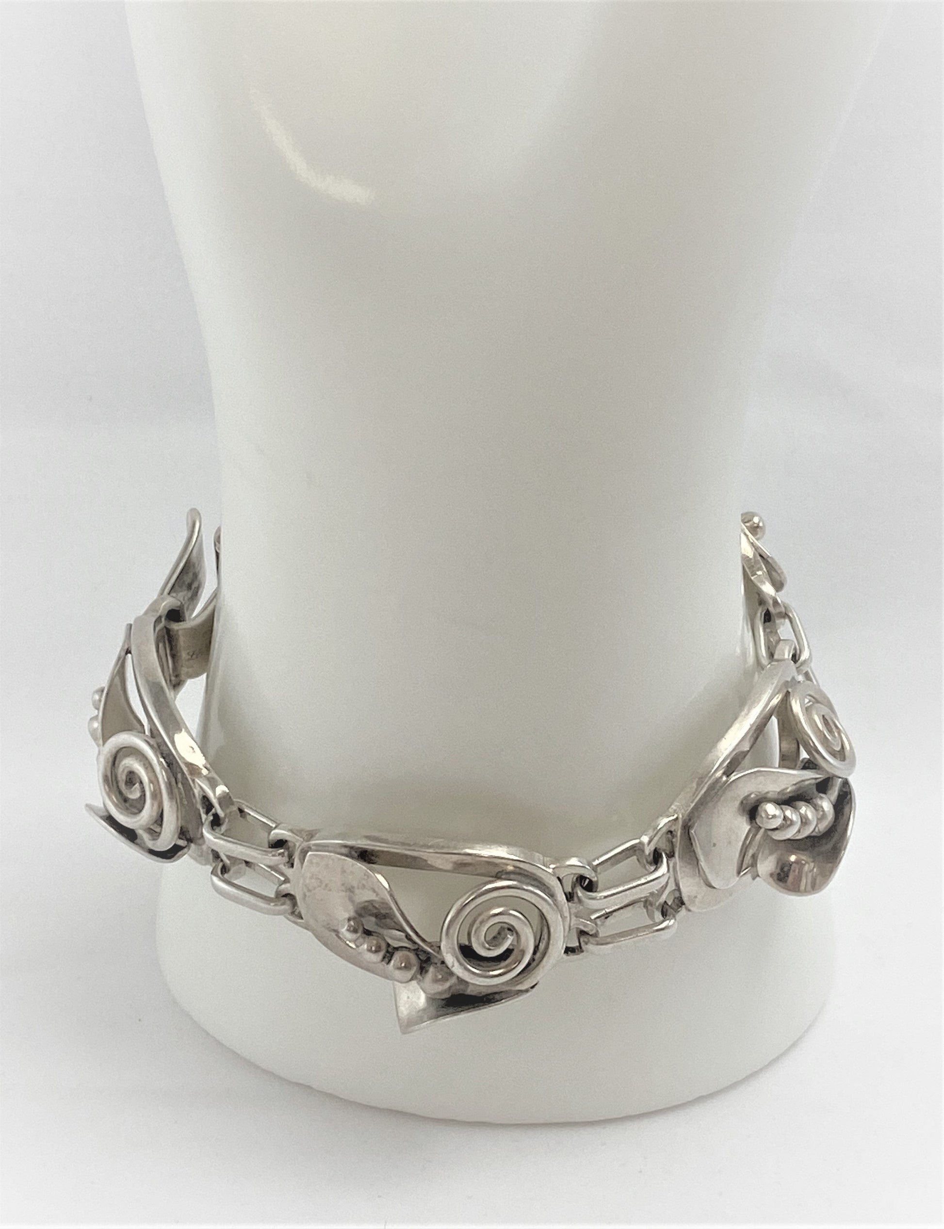 Georg Jensen Jewelry RARE LaPaglia Georg Jensen Sterling Opening Flower #230 Panel Bracelet 1940s