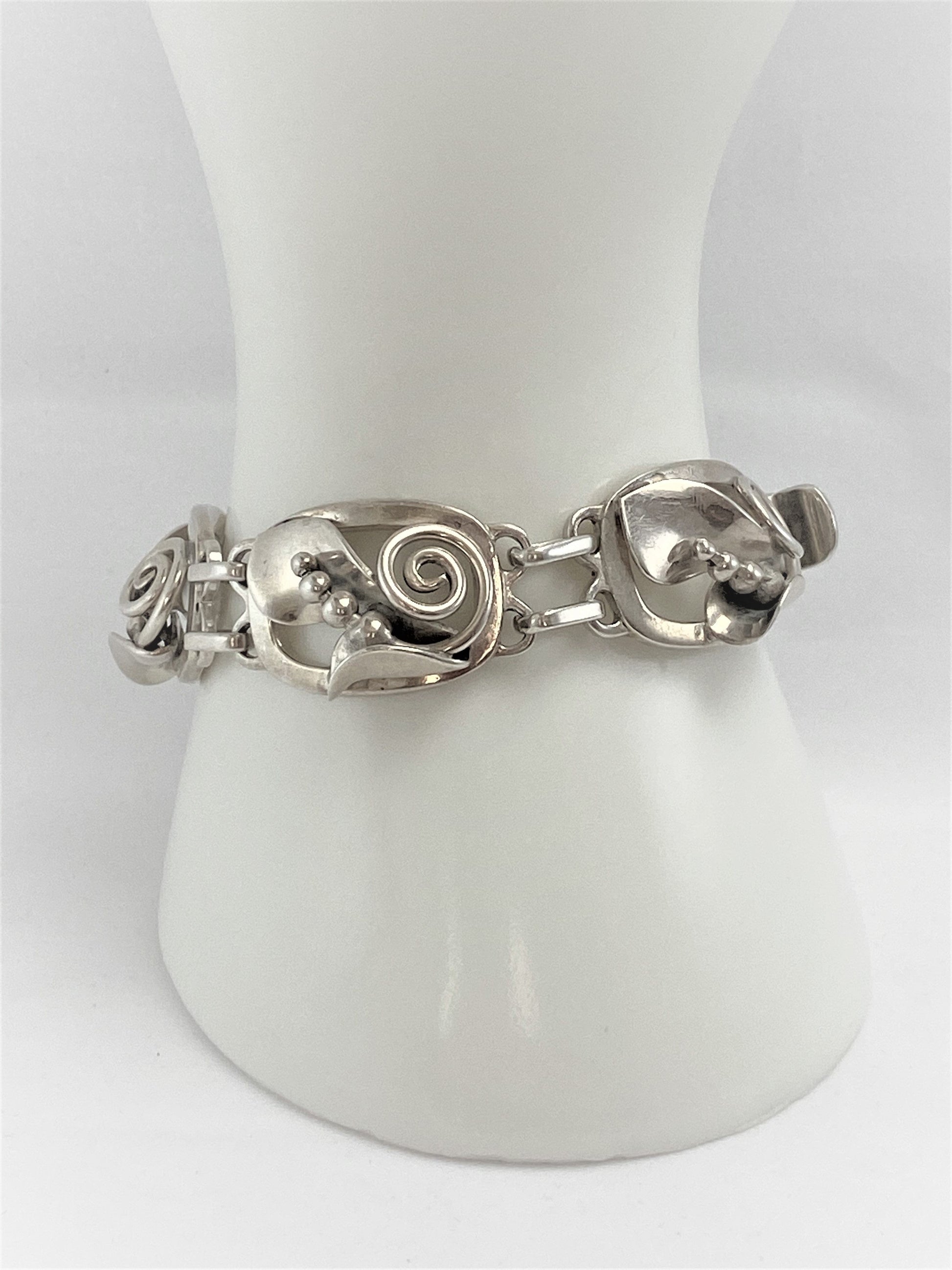 Georg Jensen Jewelry RARE LaPaglia Georg Jensen Sterling Opening Flower #230 Panel Bracelet 1940s