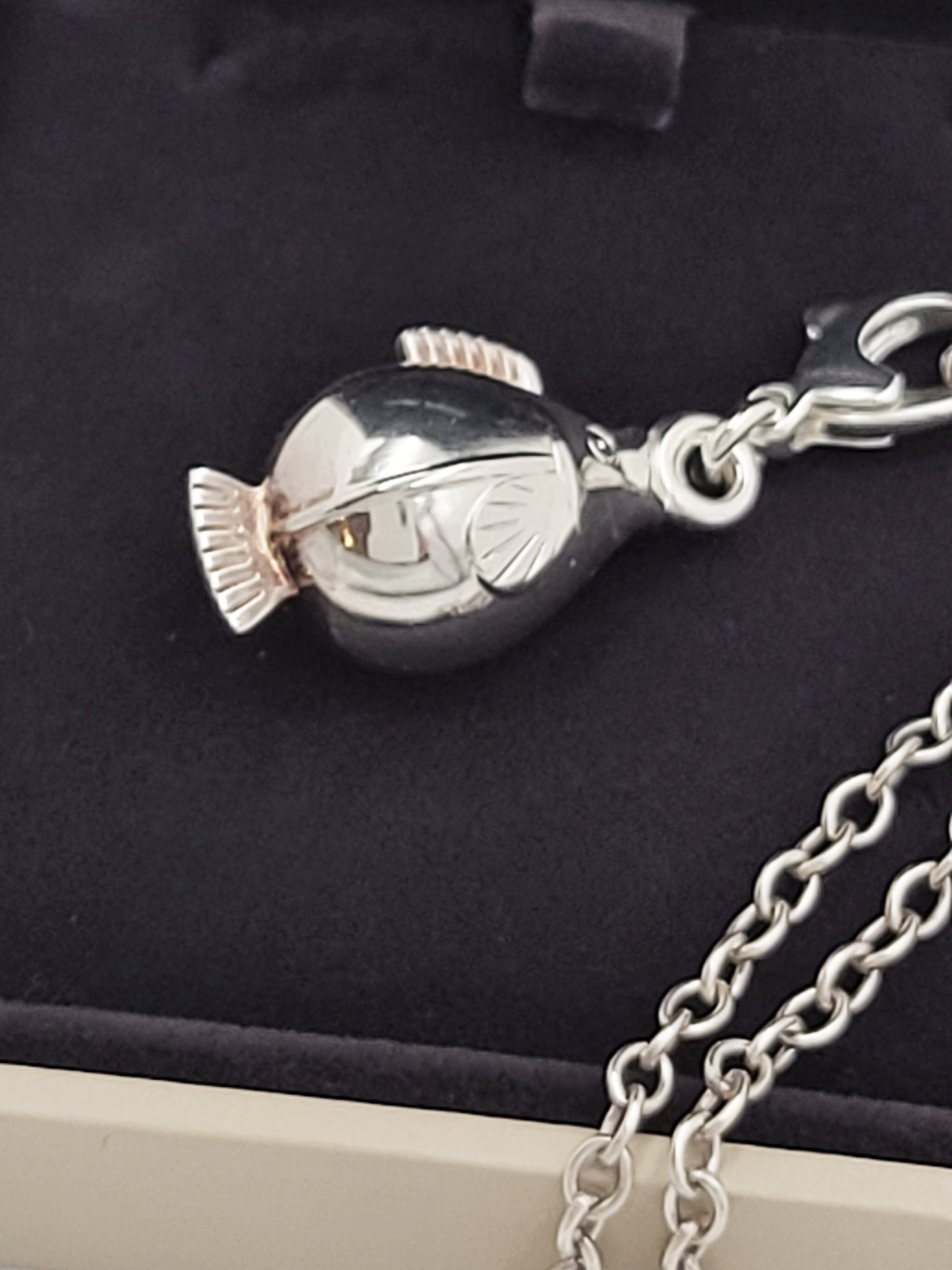 Georg Jensen Jewelry Retired Georg Jensen Denmark Sterling 3-D Fish Charm Necklace IOB #24 NIB