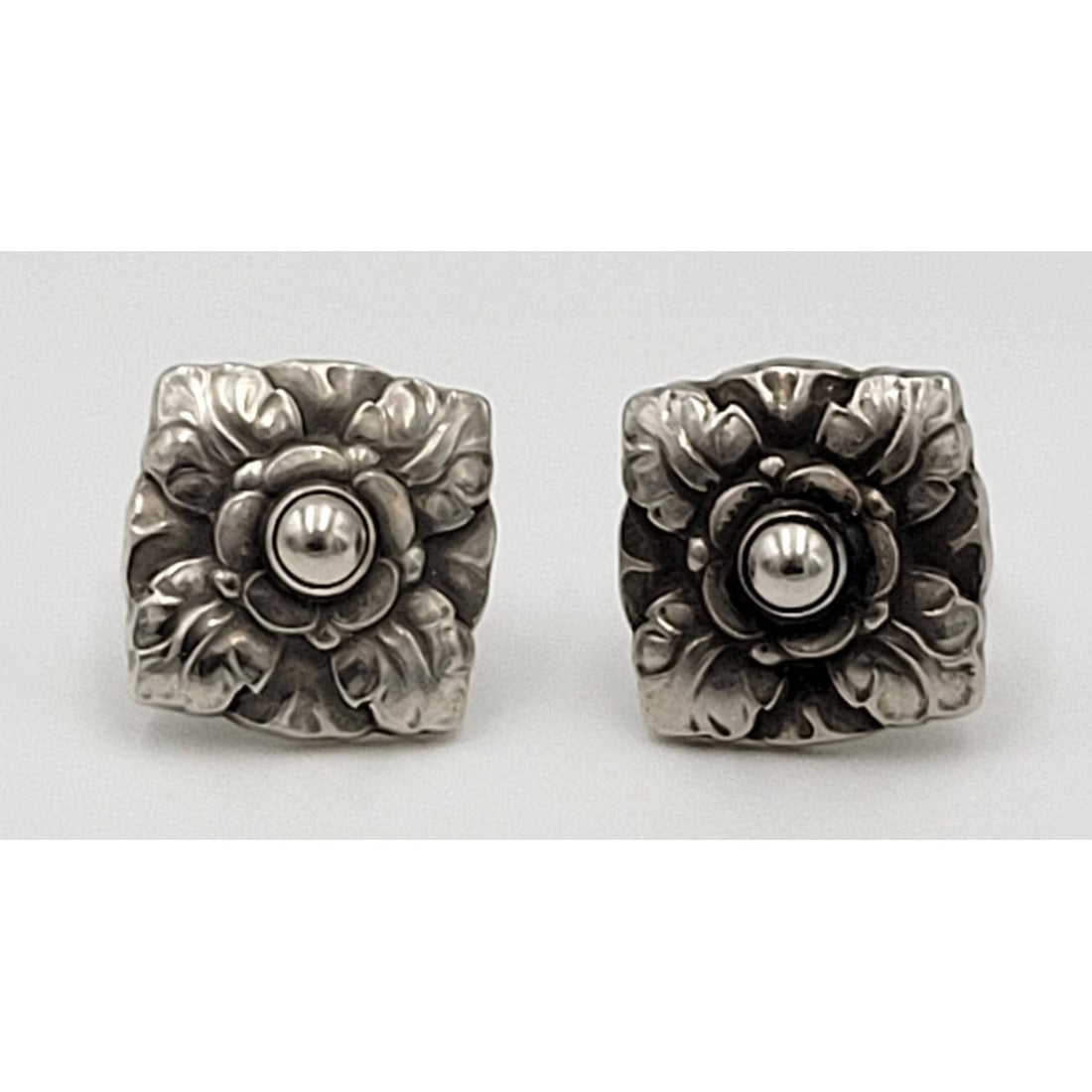 Georg Jensen Jewelry Vintage Georg Jensen Denmark Art Deco Floral Sterling Silver Earrings 