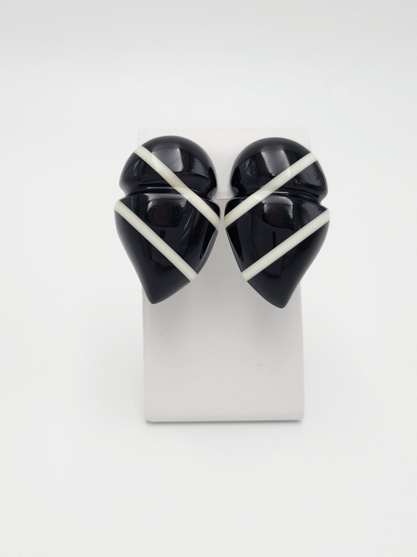 Gerda Lynggaard Monies Jewelry Large Gerda Lynggaard MONIES Denmark Black White Lucite Earrings 1980s