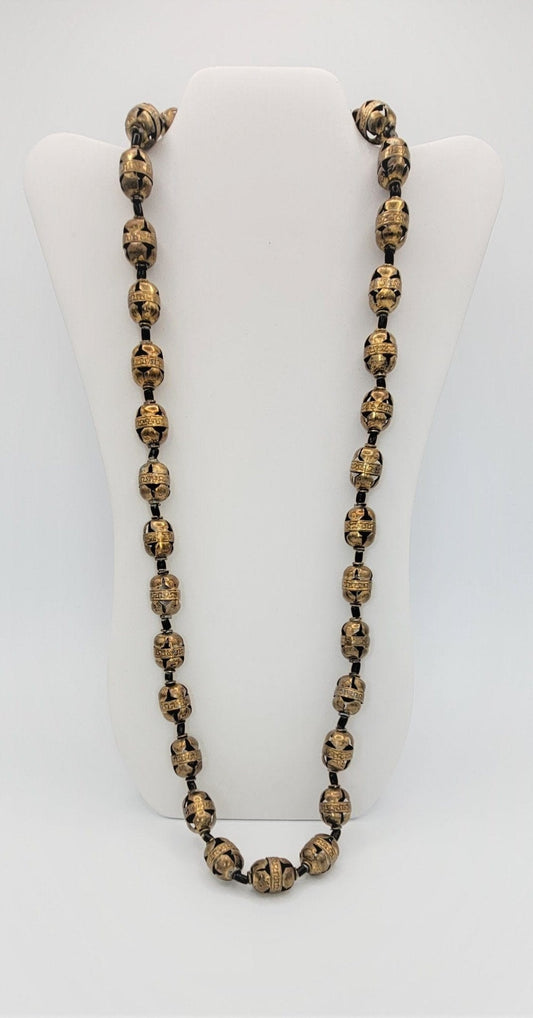 Gerda Lynggaard Monies Jewelry VNTG Gerda Lynggaard MONIES Denmark Ornate Brass & Ebony Wood Necklace 1980s