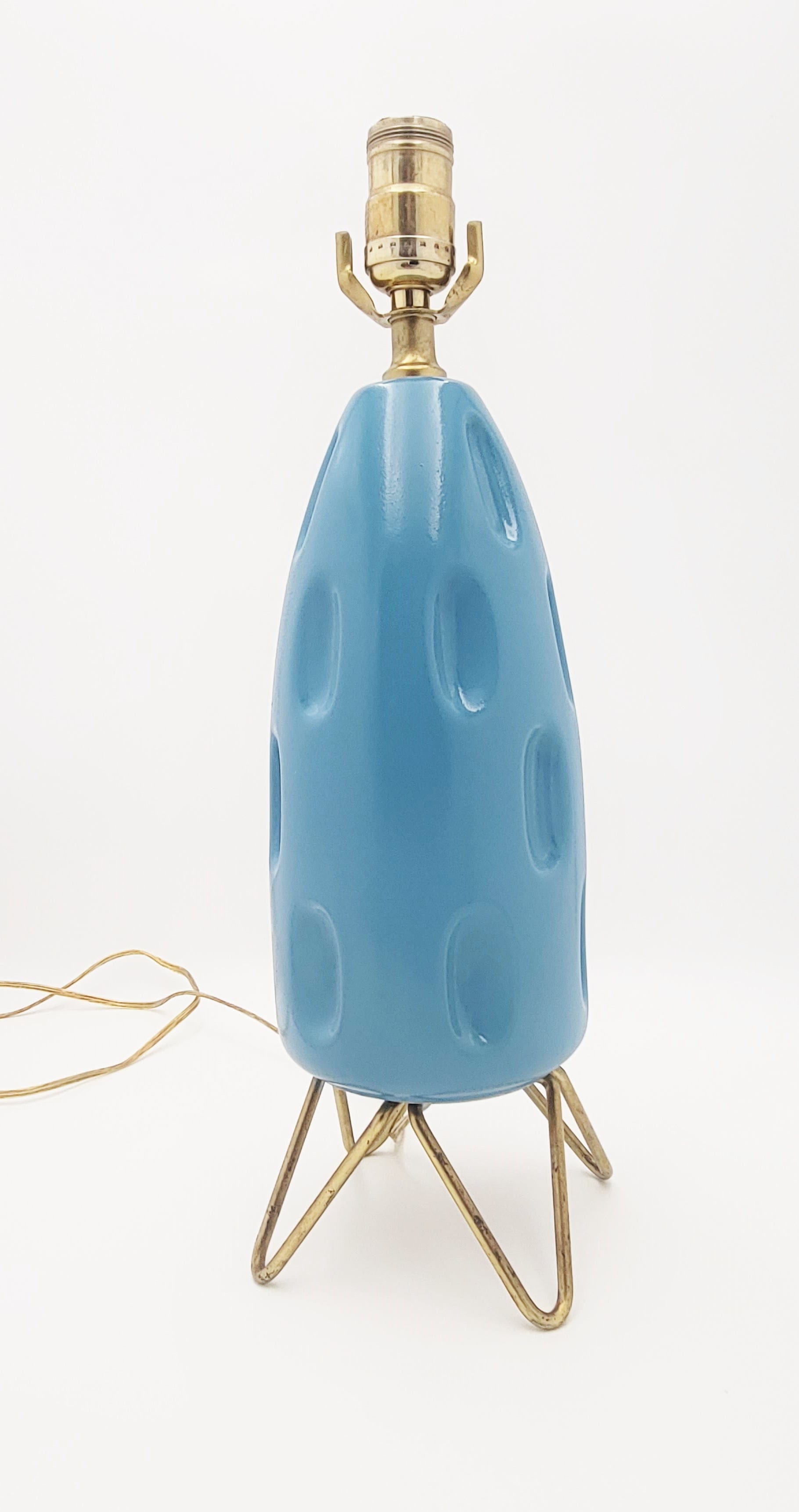 Gonder Bradley Lamp Lighting Gonder-Bradley Retro Turquoise Ceramic & Brass Hairpin Table Lamp 1960s