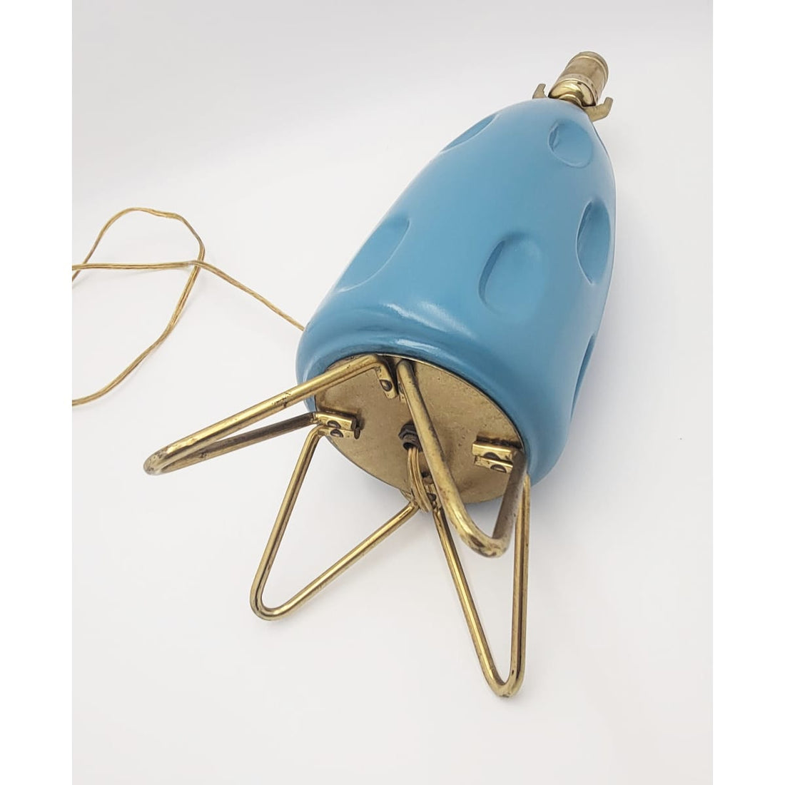 Gonder Bradley Lamp Lighting Gonder-Bradley Retro Turquoise Ceramic &amp; Brass Hairpin Table Lamp 1960s