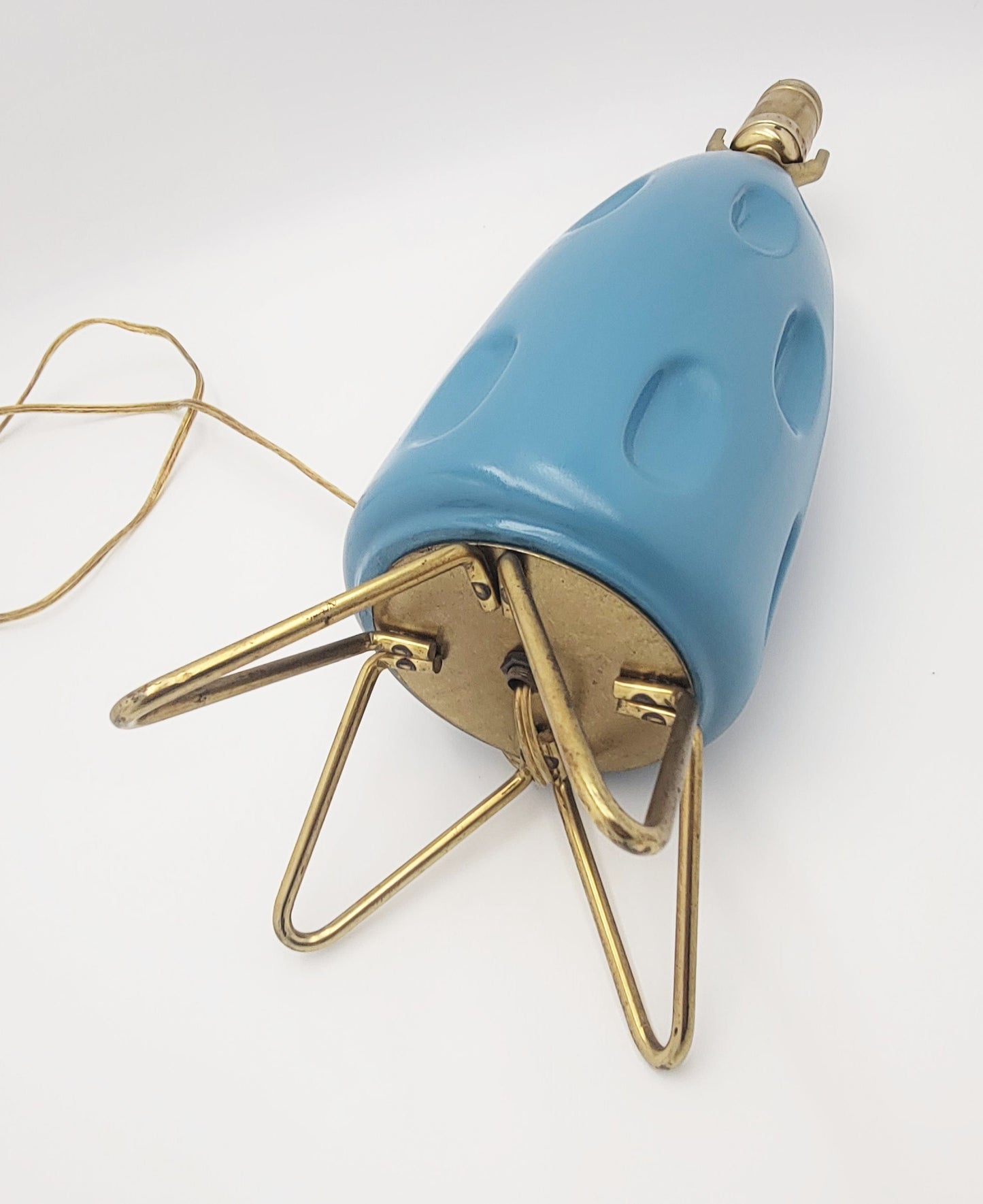 Gonder Bradley Lamp Lighting Gonder-Bradley Retro Turquoise Ceramic & Brass Hairpin Table Lamp 1960s