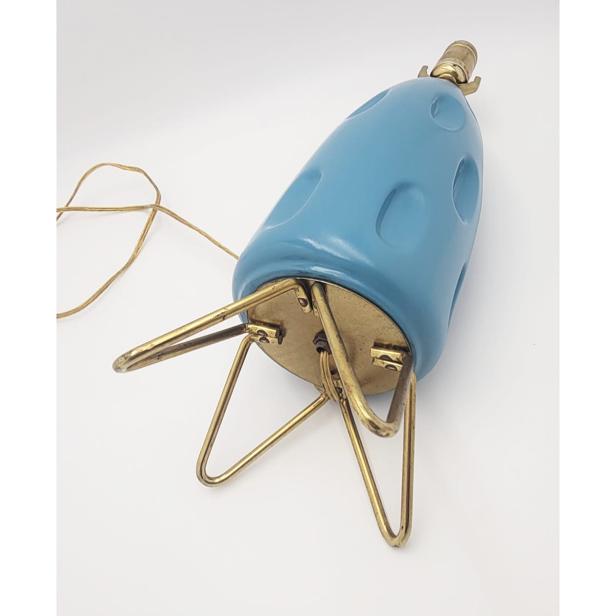 Gonder Bradley Lamp Lighting Gonder-Bradley Retro Turquoise Ceramic &amp; Brass Hairpin Table Lamp 1960s