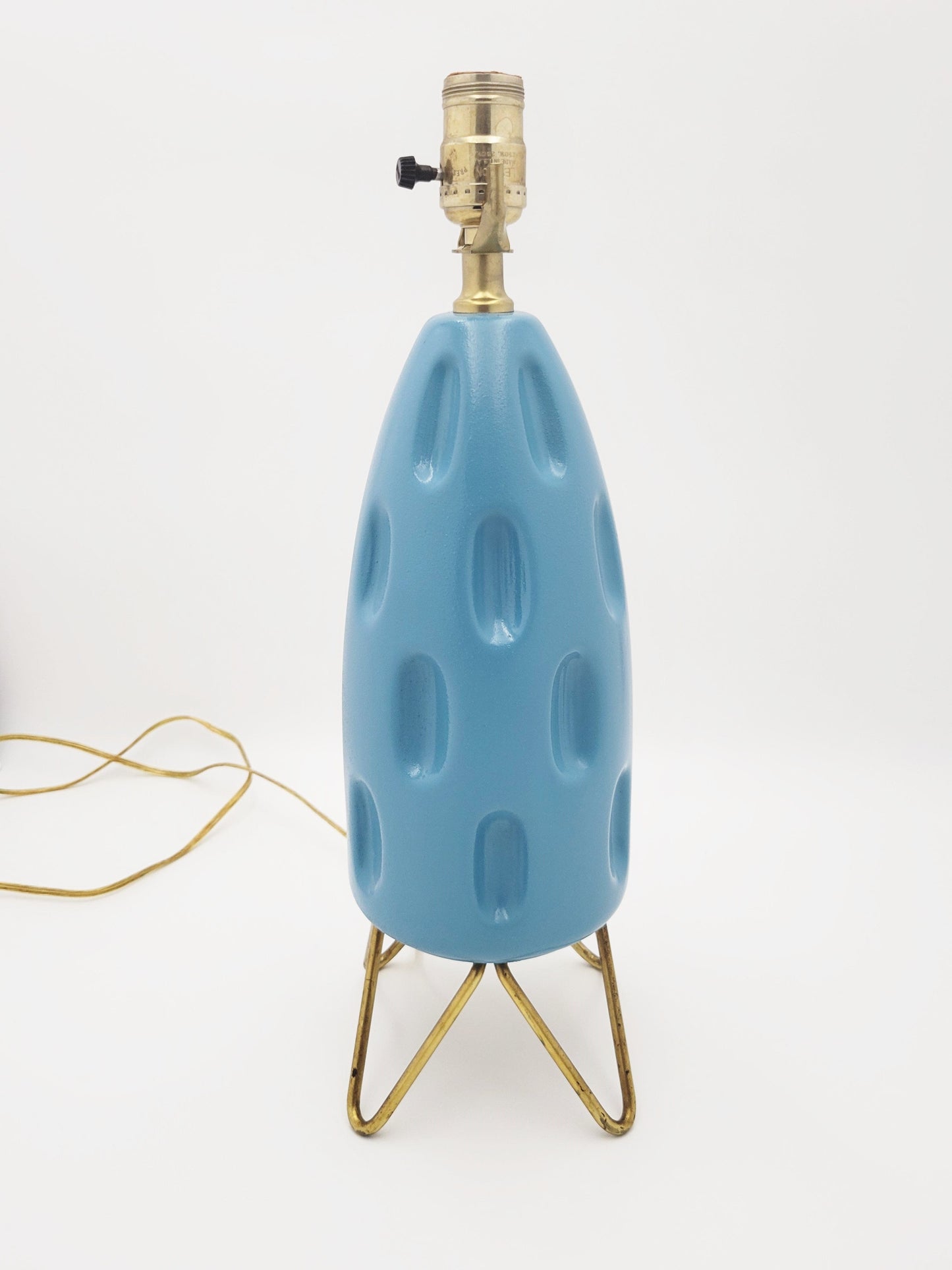 Gonder Bradley Lamp Lighting Gonder-Bradley Retro Turquoise Ceramic & Brass Hairpin Table Lamp 1960s