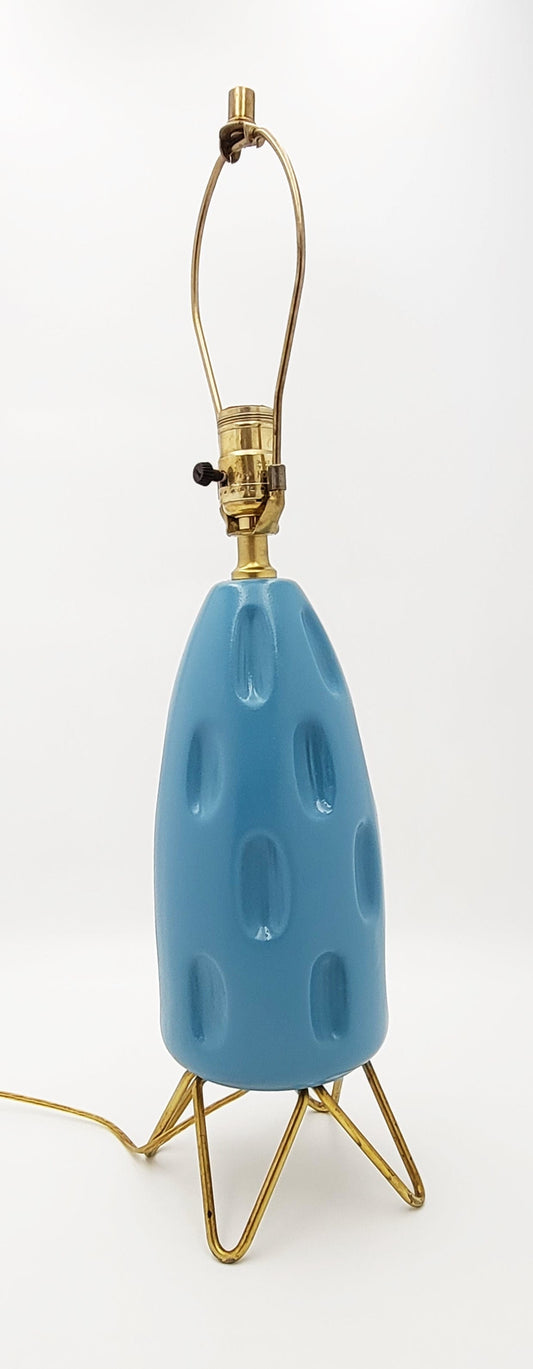 Gonder Bradley Lamp Lighting Gonder-Bradley Retro Turquoise Ceramic & Brass Hairpin Table Lamp 1960s