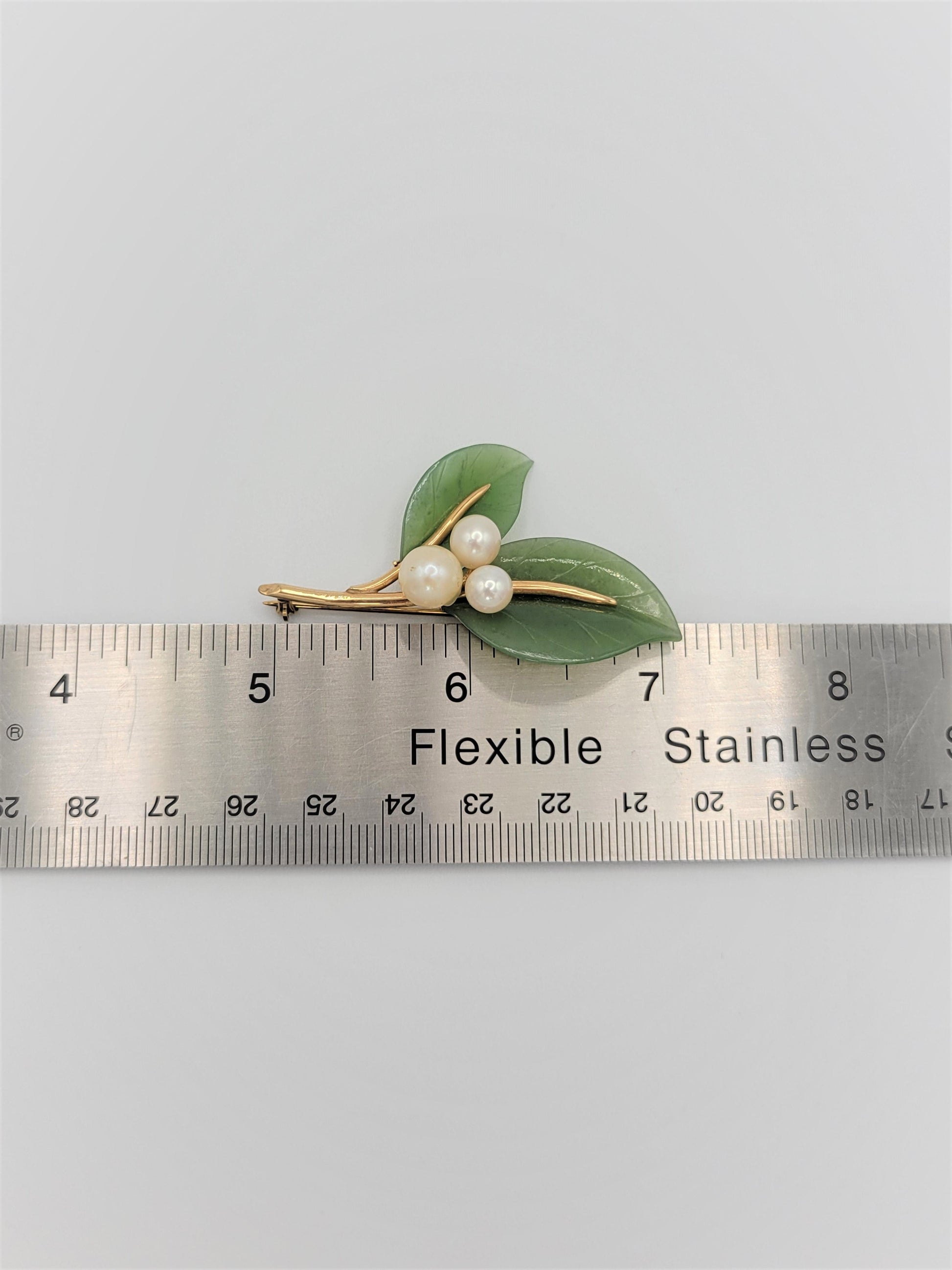 Gump's Jewelry Vintage Gumps 14k Gold Pearl Green Jade Flora Fauna Brooch RARE Mint Condition!