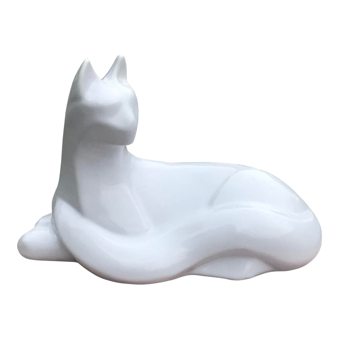 Haeger Sculpture Vintage Haeger USA Modernist White Ceramic Lounging Cat Sculpture Circa 1990