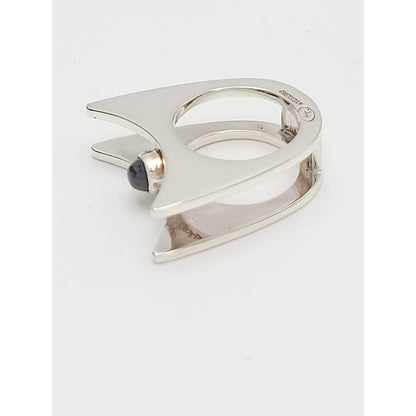 Hannelore Gabriel Jewelry H Gabriel Sterling &amp; Labradorite Modernist Split Level Cocktail Ring Circa 1980s